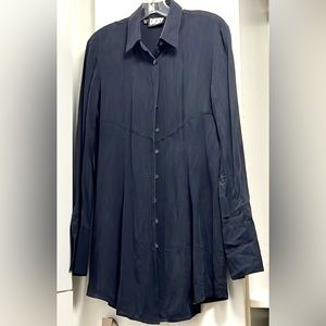 DKNY long fine top button up front lace up back P black